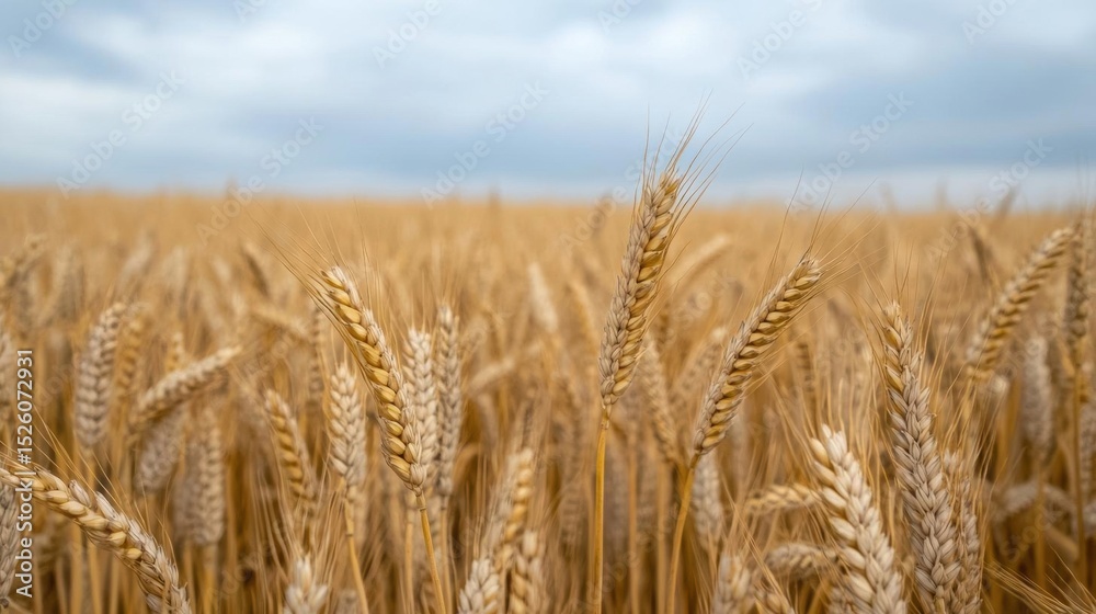 Fototapeta premium Close-up of a field of ripe wheat. the wheat is golden brown in color and appears to be ready for harvest.