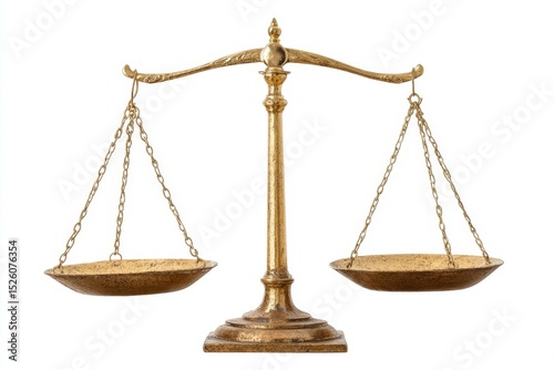 Golden balance scale isolated white background