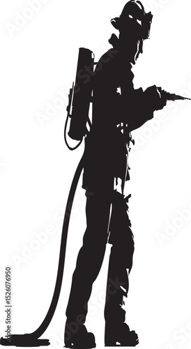 Firefighter with Hose and SCBA Silhouette