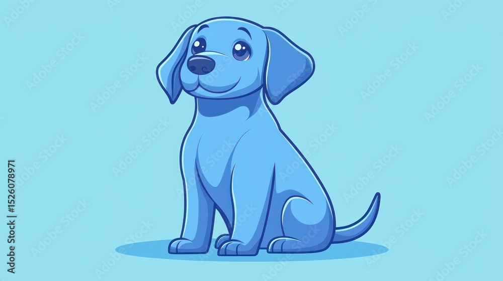 Obraz premium Cartoon blue puppy sitting, simple background, animation, possible use in children's products