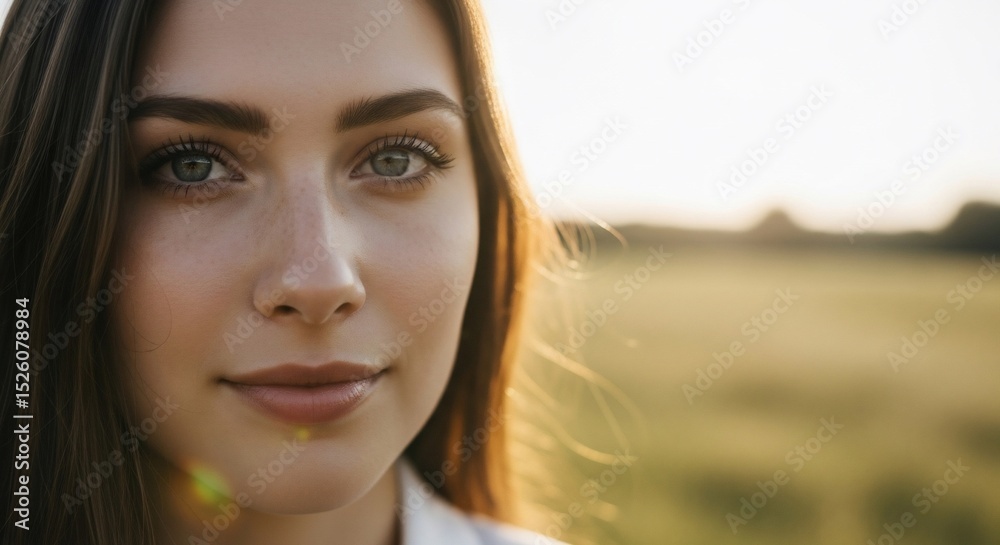 Fototapeta premium Close-up Portrait of a Woman Outdoors in Golden Light