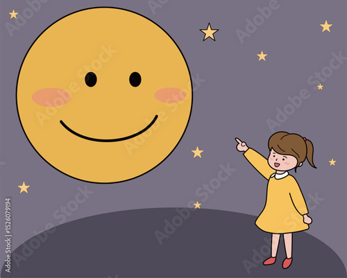 밤하늘 달 별 구경하는 아이