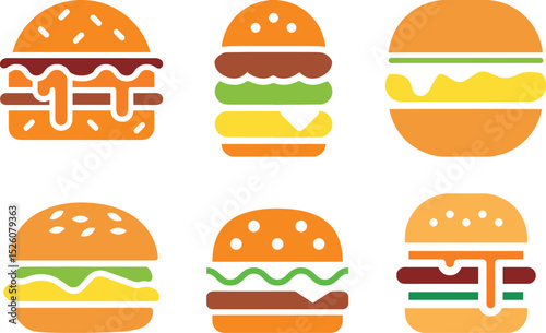 Colorful Flat Burger Icon Set Vector Fast Food Icons for Menu, App, or Design