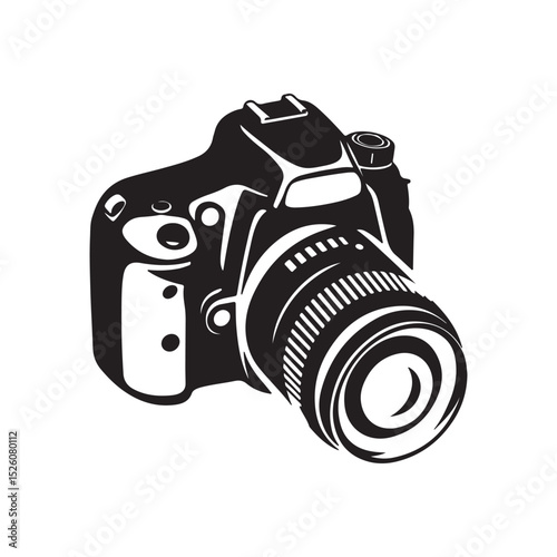 DSLR Camera Silhouette – Black Vector Icon for Photography and Media Design

