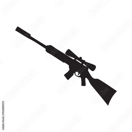 Silhouette Rifle Icon – Hunting Sniper Gun Scope Vector Graphic

