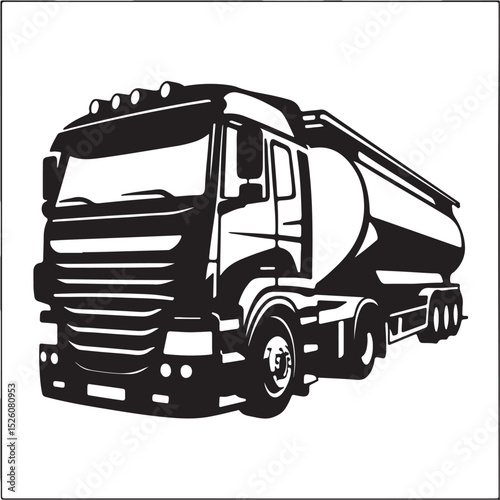 Black and White Semi Truck Vector Set – Transport and Freight Icons

