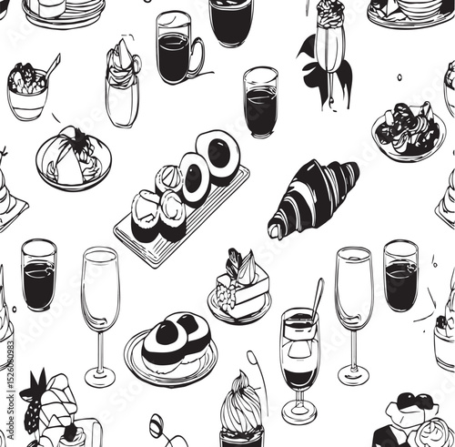 Delicious Food and Drinks Seamless Pattern