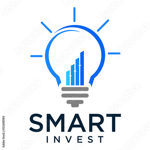Smart invest vector logo design with light bulb shape diagram trade symbol, template