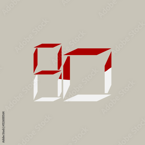 Isometric 80 Number Design in Indonesian Flag Colors. Independence Day Graphic