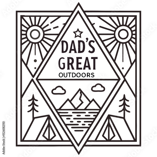 "Dad's Great Outdoors" Geometric Line Art T-Shirt Design