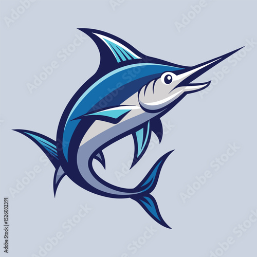 Cartoon vector illustration of a blue shark, dolphin, and marlin, isolated on white, perfect for marine wildlife and fishing logos