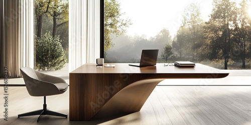 Modern Office Desk Design Luxury Workspace with Panoramic View