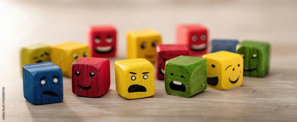 Obraz premium The colorful wooden block toys showcasing various facial expressions for playful learning.