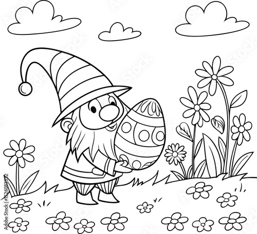bunny painting easter egg and some flowers, coloring page ready to print on standard 8.5x11 inch paper easter bunny easy coloring page 