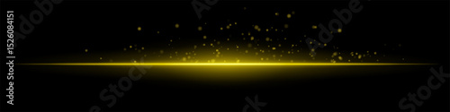 Yellow flare burst. Single glowing horizontal beam with scattered particles and flare on dark background. Perfect for energy, tech, fire, sci-fi motion effects.