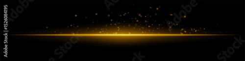 Yellow flare burst. Single glowing horizontal beam with scattered particles and flare on dark background. Perfect for energy, tech, fire, sci-fi motion effects.