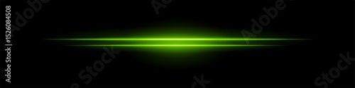 Green sci-fi beam. Two horizontal glowing lines with central bright core and radial fade. Dark background gives tech feel. Suitable for energy, laser, futuristic design.