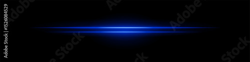 Blue sci-fi beam. Two horizontal glowing lines with central bright core and radial fade. Dark background gives tech feel. Suitable for energy, laser, futuristic design.