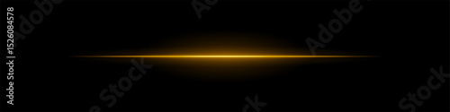 Yellow light line. Single sharp glowing beam with soft radial fade on dark background. Ideal for tech, sci-fi, speed, futuristic visual effects.