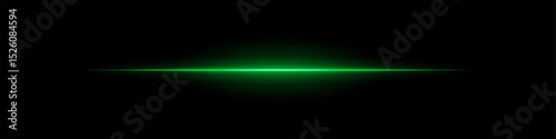 Green light line. Single sharp glowing beam with soft radial fade on dark background. Ideal for tech, sci-fi, speed, futuristic visual effects.