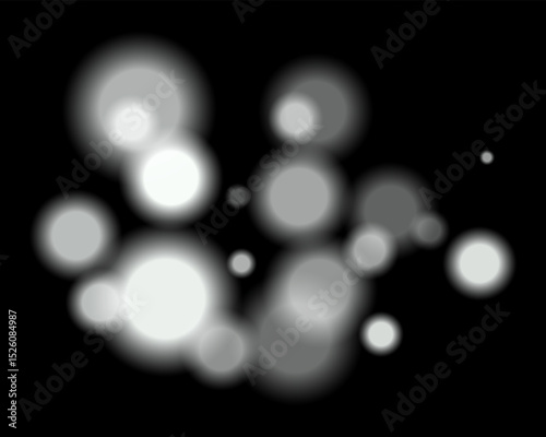 White light bokeh. Soft blurry circles in random size and opacity on dark background. Atmospheric and abstract, fits dreamy, festive, or sci-fi themes.