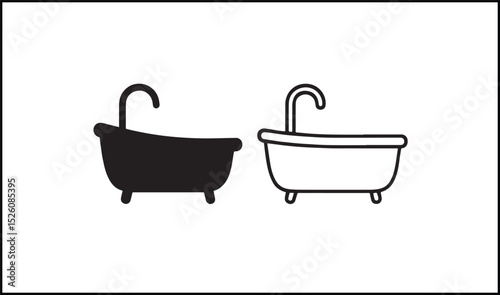 Bathtub vector in solid black and outline style layout