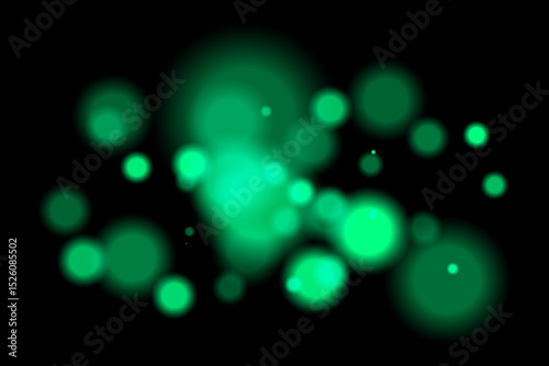Green glowing bokeh. Multiple soft circles of vibrant green with blur and glow on dark background. Fits energy, digital, nature-inspired abstract visuals.