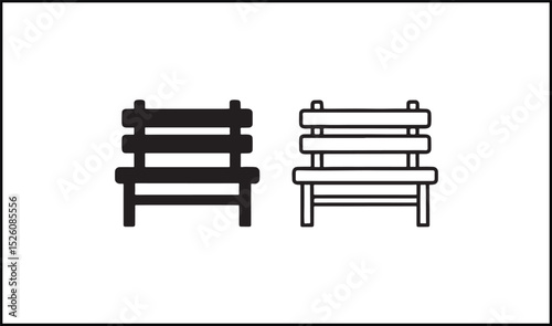 Bench vector in solid and outline seating icon format