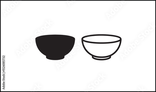 Bowl vector in solid black and outline kitchenware format