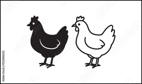 Chicken vector in solid black and outline poultry icon