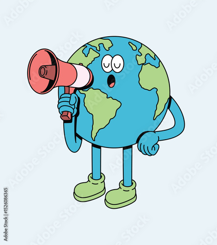 earth talking speaker retro cute illustration