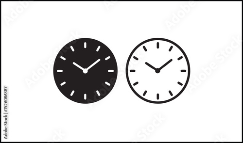 Clock vector in solid black and outline time icon format