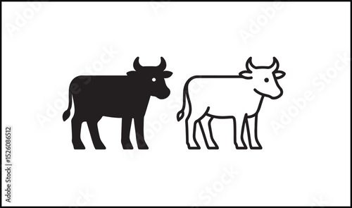 Cow vector in solid black and outline farm animal icon
