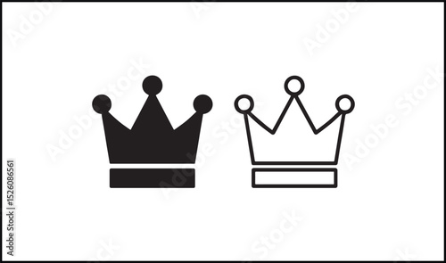 Crown vector in solid black and outline royal symbol design