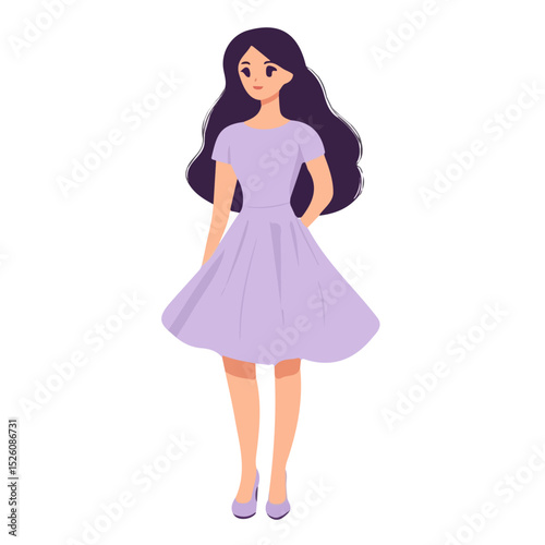 2D flat Girl Summer Dress Lavender vector illustration, isolated on a white background.