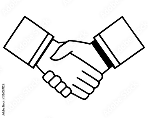 Black handshake symbol vector outline with transparent background for business use