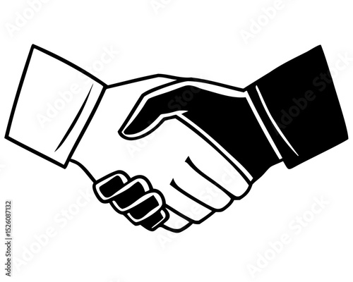 Two hands shaking vector outline silhouette isolated on transparent background