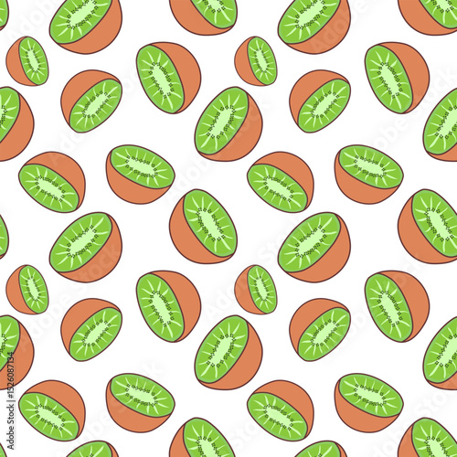 Cute Kiwi Seamless Pattern on White Background
