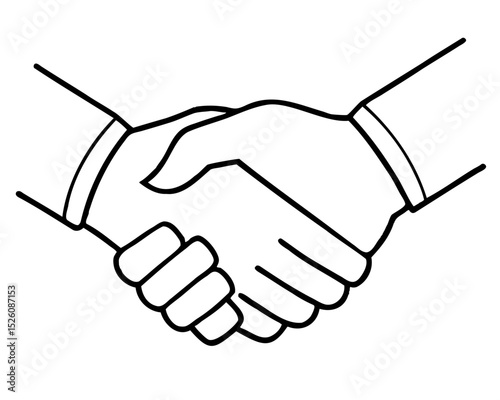 Black handshake symbol vector outline with transparent background for business use