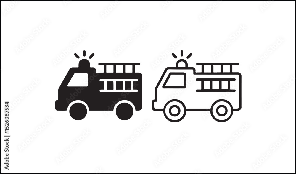 Naklejka premium Firetruck vector in solid black and outline emergency vehicle