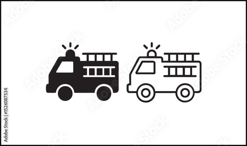 Firetruck vector in solid black and outline emergency vehicle