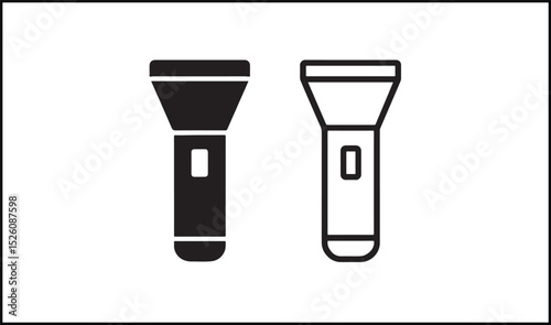 Flashlight vector in solid black and outline torch icon