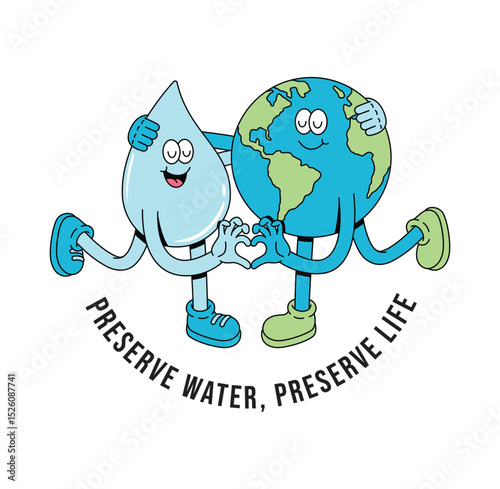 earth and water retro cute illustration