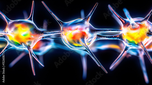 Close up of a conceptual alien neural network with colorful glowing cells.