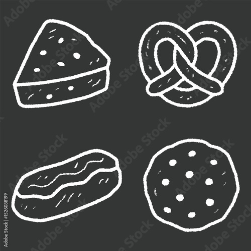 Chalk sandwich pretzel hotdog cookie icon set