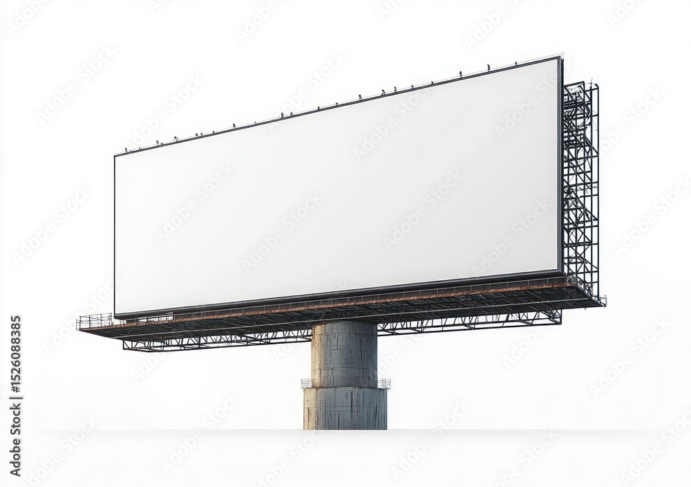Obraz premium Large empty billboard mounted on a single cylindrical concrete pillar against a white background, symbolizing potential and open advertising space
