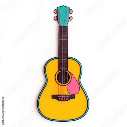 Colorful Acoustic Guitar on a White Background for Music Themes