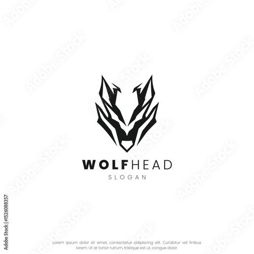 Wolf head logo design, Creative wolf logo design template. Geometric wolf head line logo design vector. Wolf silhouette. Abstract logo on a white background