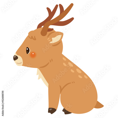 お座りしたシカの横向きイラスト