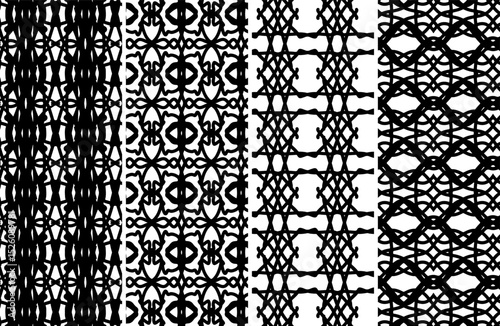 Elegant Black and White Geometric Seamless Patterns for Design Projects offering versatile textures and stylish backgrounds for various applications.